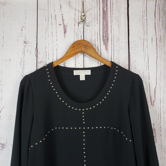 Michael Kors Tops - Michael Kors Beaded Accent Blouse Womens Size Medium Long Sleeve Black